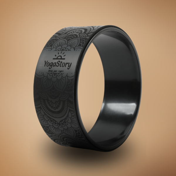 Black yoga wheel "mandala" (polyurethane + natural rubber)